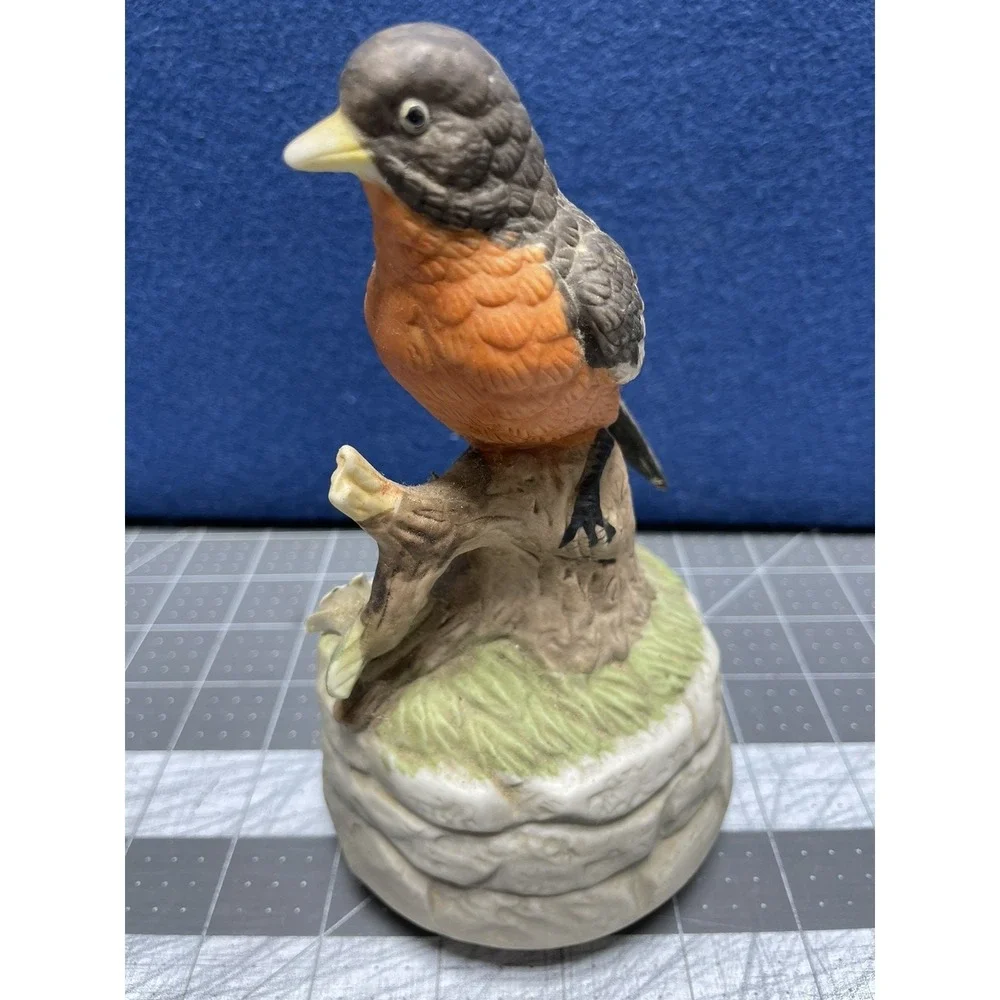 Porcelain Brown Robin Birds Music Box Over The Rainbow 7
